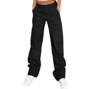 Lepunuo Cargo Pants Women High Rise Grunge 90s Baggy Stretchy Wide Leg Med
